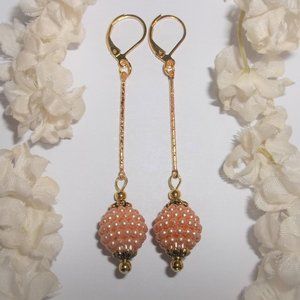 Long Earrings Set Gold & Peach Orange Trendy 6497